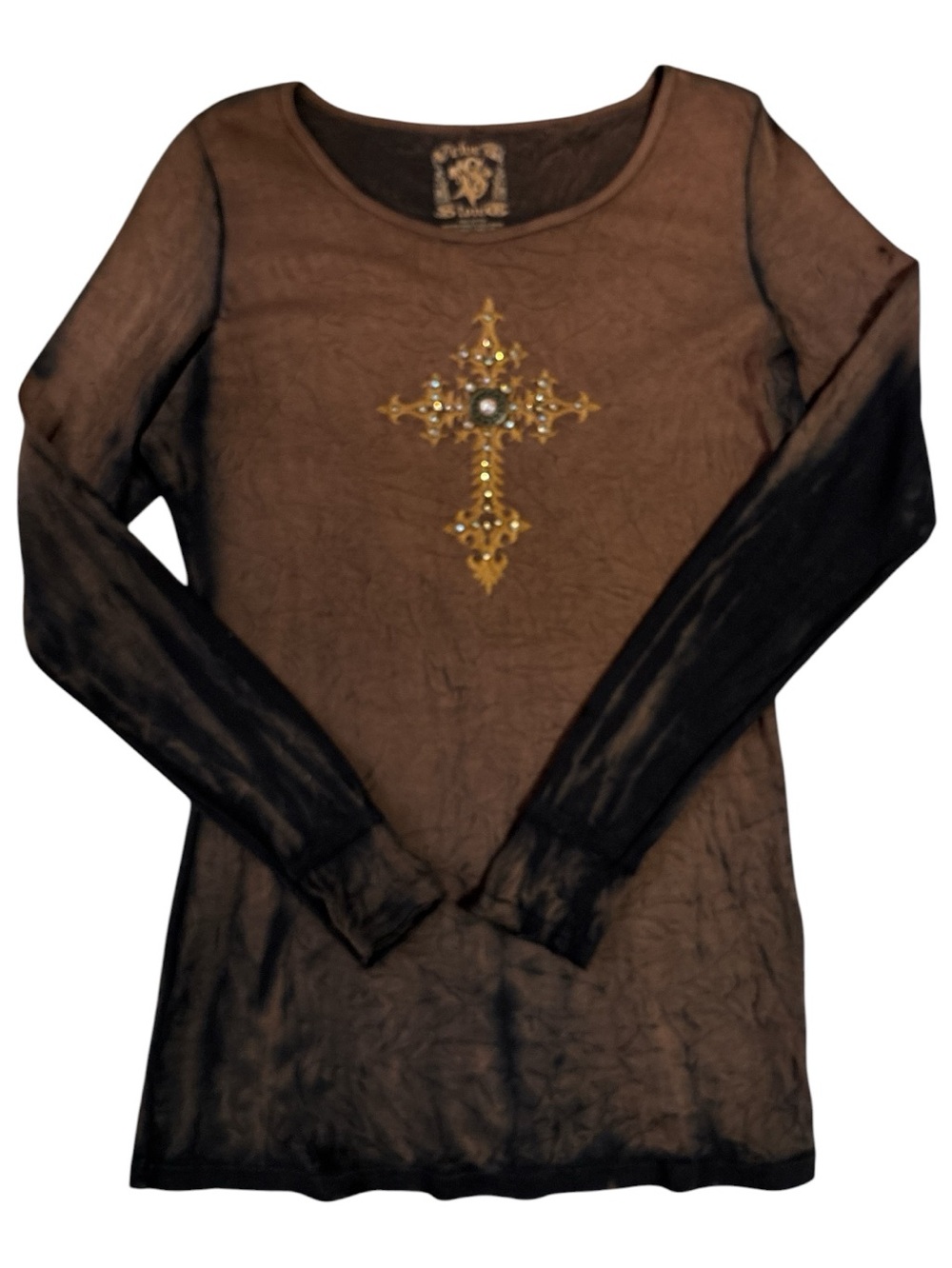 Velvet Stone Brown Long-Sleeve Embellished Scoop Neck Tee